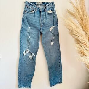 ABERCROMBIE FITCH Curve Love Dad Jean High Rise Blue Straight Denim Jeans 24